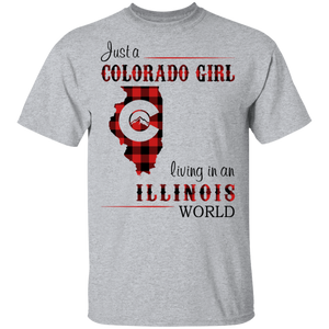 Just A Colorado Girl Living In An Illinois World T-shirt - T-shirt Born Live Plaid Red Teezalo