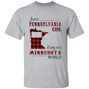 Just A Pennsylvania Girl Living In A Minnesota World T-shirt - T-shirt Born Live Plaid Red Teezalo