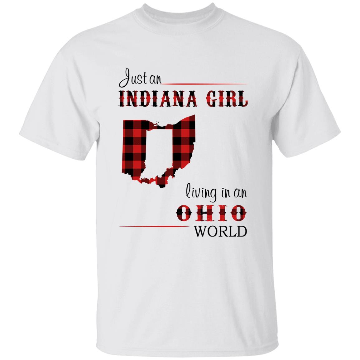 Just An Indiana Girl Living In An Ohio World T-shirt - T-shirt Born Live Plaid Red Teezalo