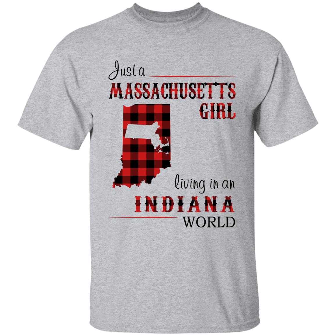 Just A Massachusetts Girl Living In An Indiana World T-shirt - T-shirt Born Live Plaid Red Teezalo