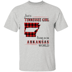 Just A Tennessee Girl Living In An Arkansas World T-shirt - T-shirt Born Live Plaid Red Teezalo