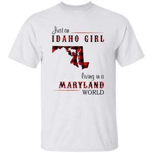 Just An Idaho Girl Living In A Maryland World T-shirt - T-shirt Born Live Plaid Red Teezalo