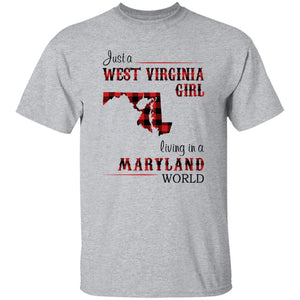 Just A West Virginia Girl Living In A Maryland World T-shirt - T-shirt Born Live Plaid Red Teezalo
