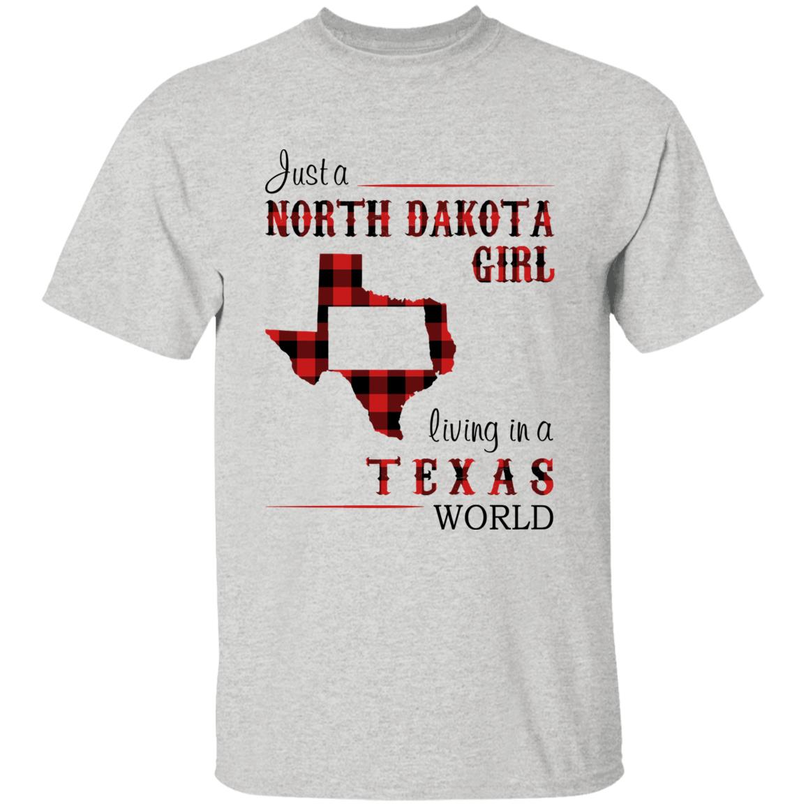 Just A North Dakota Girl Living In A Texas World T-shirt - T-shirt Born Live Plaid Red Teezalo
