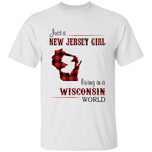Just A New Jersey Girl Living In A Wisconsin World T-shirt - T-shirt Born Live Plaid Red Teezalo