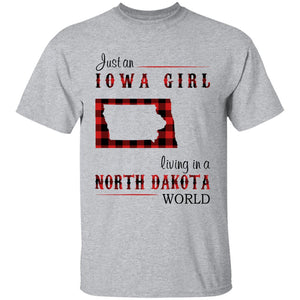 Just An Iowa Girl Living In A North Dakota World T-shirt - T-shirt Born Live Plaid Red Teezalo