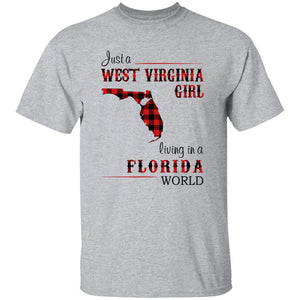 Just A West Virginia Girl Living In A Florida World T-shirt - T-shirt Born Live Plaid Red Teezalo