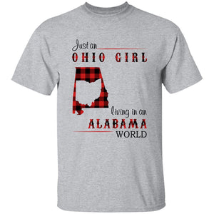 Just An Ohio Girl Living In An Alabama World T-shirt - T-shirt Born Live Plaid Red Teezalo