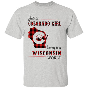 Just A Colorado Girl Living In A Wisconsin World T-shirt - T-shirt Born Live Plaid Red Teezalo
