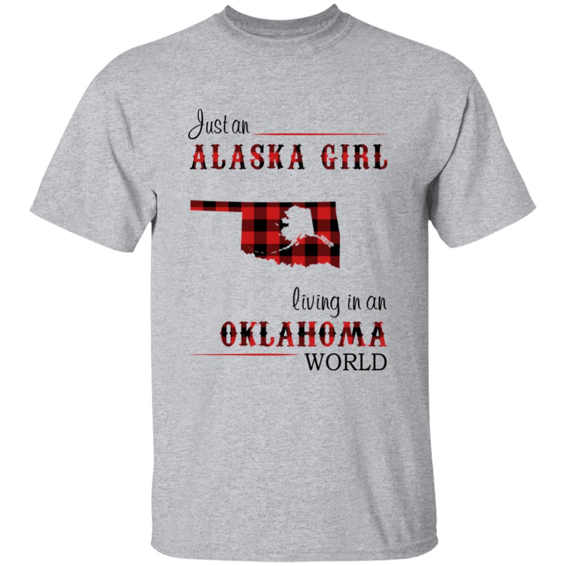 Just An Alaska Girl Living In An Oklahoma World T-shirt - T-shirt Born Live Plaid Red Teezalo