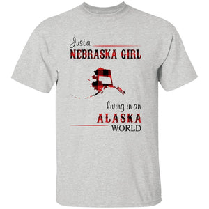 Just A Nebraska Girl Living In An Alaska World T-shirt - T-shirt Born Live Plaid Red Teezalo