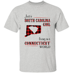 Just A South Carolina Girl Living In A Connecticut World T-shirt - T-shirt Born Live Plaid Red Teezalo