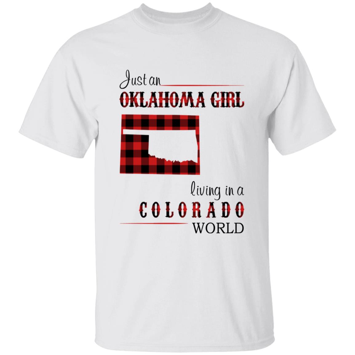 Just An Oklahoma Girl Living In A Colorado World T-shirt - T-shirt Born Live Plaid Red Teezalo