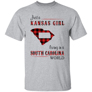 Just A Kansas Girl Living In A South Carolina World T-shirt - T-shirt Born Live Plaid Red Teezalo