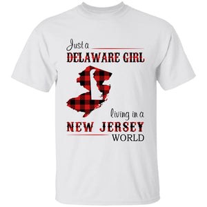 Just A Delaware Girl Living In A New Jersey World T-shirt - T-shirt Born Live Plaid Red Teezalo