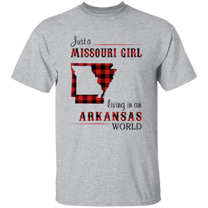 Just A Missouri Girl Living In An Arkansas World T-shirt - T-shirt Born Live Plaid Red Teezalo
