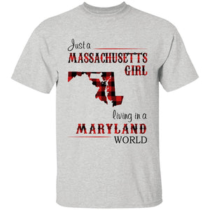 Just A Massachusetts Girl Living In A Maryland World T-shirt - T-shirt Born Live Plaid Red Teezalo