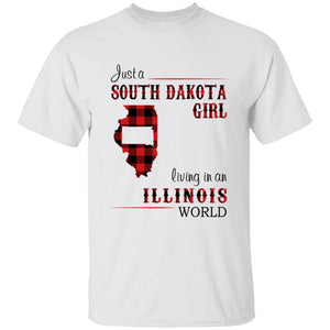 Just A South Dakota Girl Living In An Illinois World T-shirt - T-shirt Born Live Plaid Red Teezalo