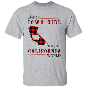 Just An Iowa Girl Living In A California World T-shirt - T-shirt Born Live Plaid Red Teezalo