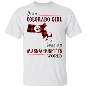 Just A Colorado Girl Living In A Massachusetts World T-shirt - T-shirt Born Live Plaid Red Teezalo