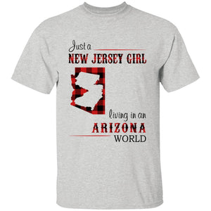 Just A New Jersey Girl Living In An Arizona World T-shirt - T-shirt Born Live Plaid Red Teezalo