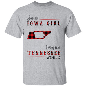 Just An Iowa Girl Living In A Tennessee World T-shirt - T-shirt Born Live Plaid Red Teezalo