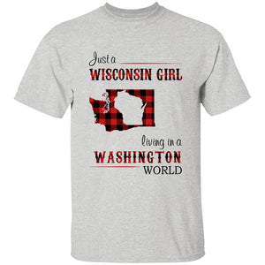 Just A Wisconsin Girl Living In A Washington World T-shirt - T-shirt Born Live Plaid Red Teezalo