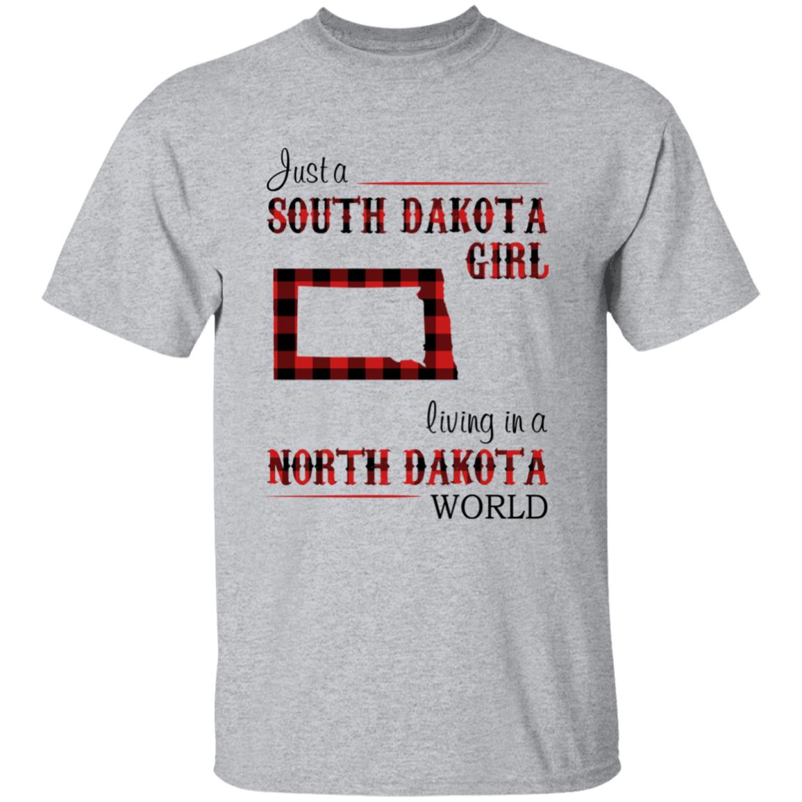 Just A South Dakota Girl Living In A North Dakota World T-shirt - T-shirt Born Live Plaid Red Teezalo