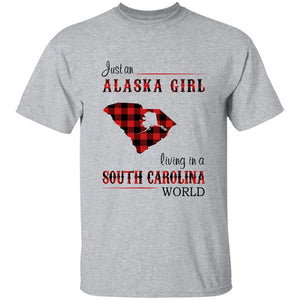 Just An Alaska Girl Living In A South Carolina  World T-shirt - T-shirt Born Live Plaid Red Teezalo