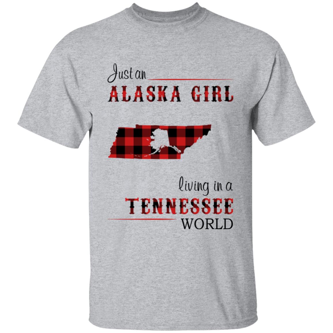 Just An Alaska Girl Living In A Tennessee World T-shirt - T-shirt Born Live Plaid Red Teezalo