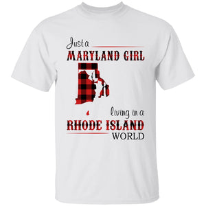 Just A Maryland Girl Living In A Rhode Island World T-shirt - T-shirt Born Live Plaid Red Teezalo