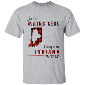 Just A Maine Girl Living In An Indiana World T-shirt - T-shirt Born Live Plaid Red Teezalo