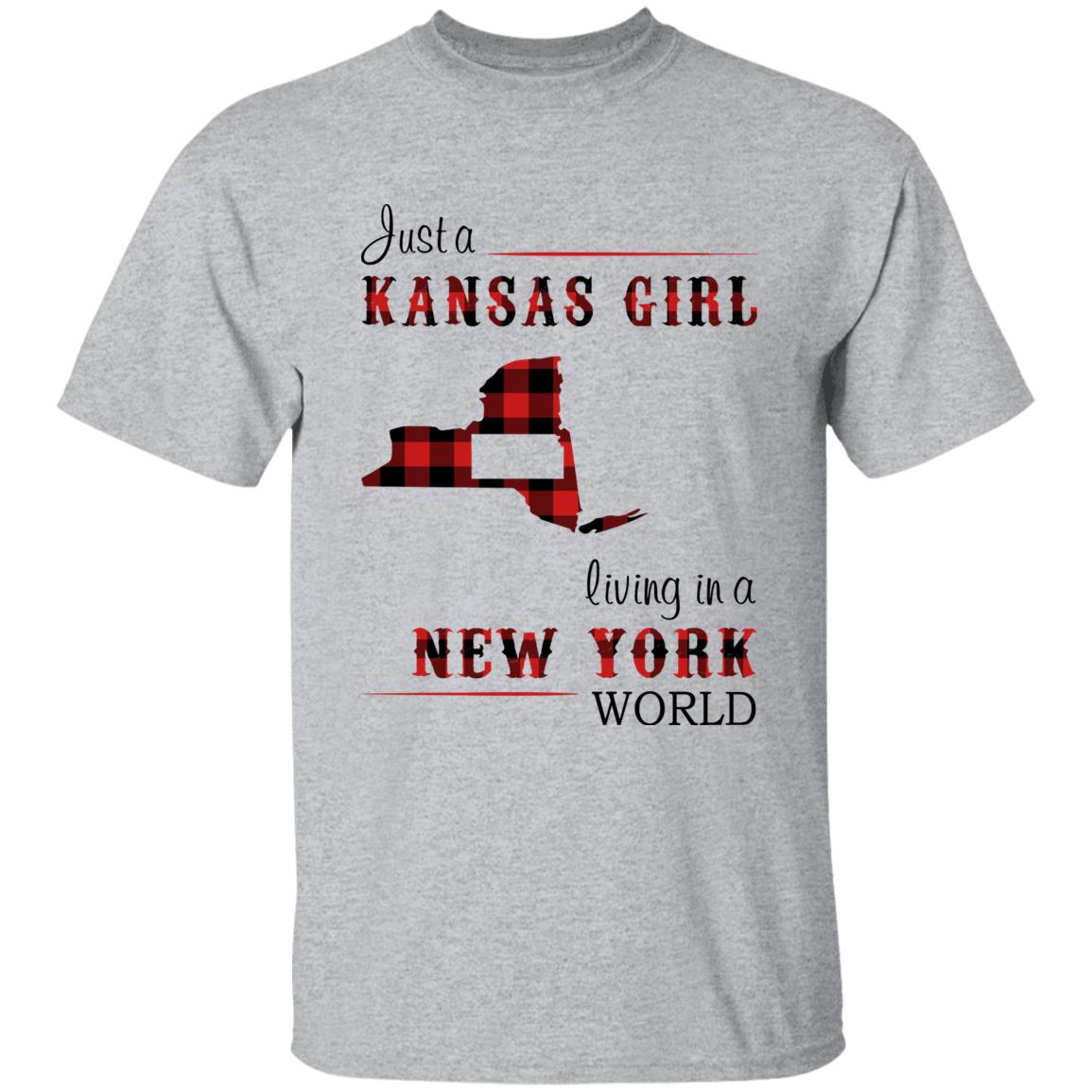 Just A Kansas Girl Living In A New York World T-shirt - T-shirt Born Live Plaid Red Teezalo