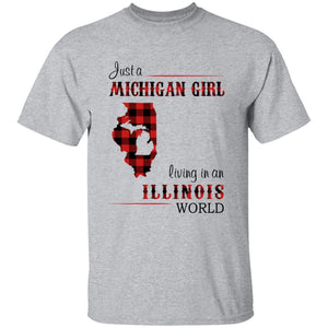 Just A Michigan Girl Living In An Illinois World T-shirt - T-shirt Born Live Plaid Red Teezalo