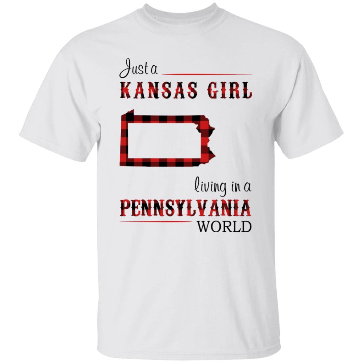 Just A Kansas Girl Living In A Pennsylvania World T-shirt - T-shirt Born Live Plaid Red Teezalo