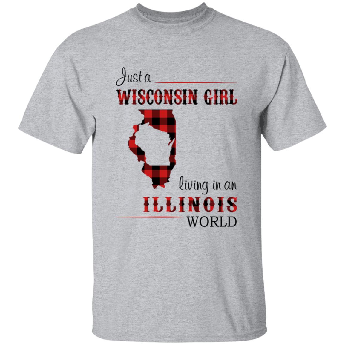Just A Wisconsin Girl Living In An Illinois World T-shirt - T-shirt Born Live Plaid Red Teezalo