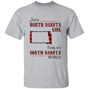 Just A North Dakota Girl Living In A South Dakota World T-shirt - T-shirt Born Live Plaid Red Teezalo