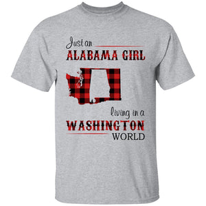 Just An Alabama  Girl Living In A Washington World T-shirt - T-shirt Born Live Plaid Red Teezalo