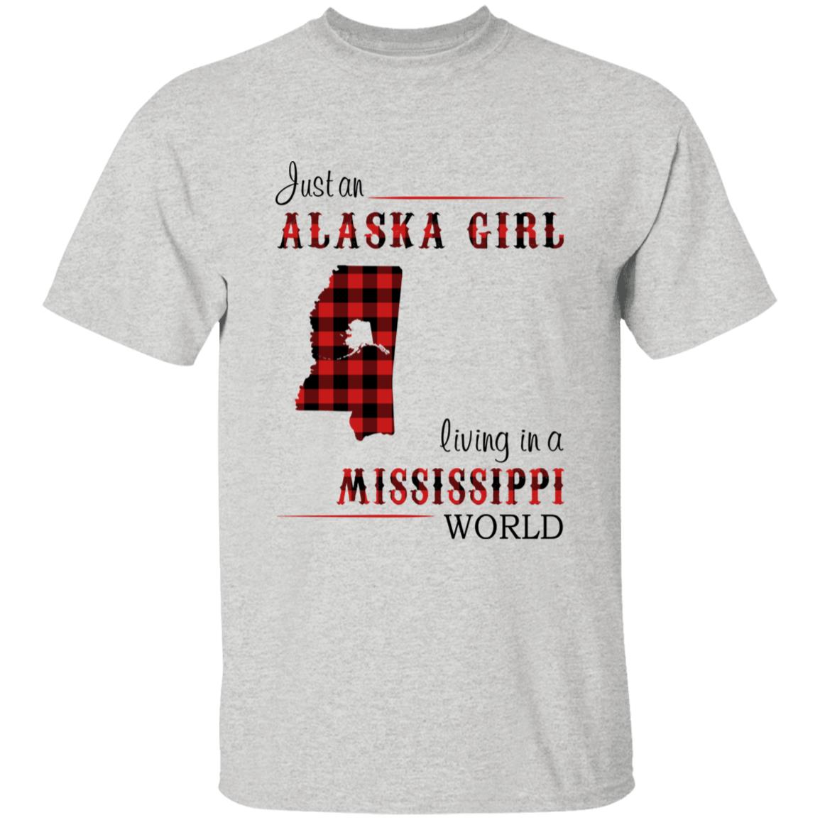Just An Alaska Girl Living In A Mississippi World T-shirt - T-shirt Born Live Plaid Red Teezalo
