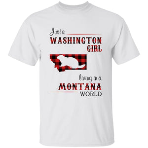 Just A Washington Girl Living In A Montana World T-shirt - T-shirt Born Live Plaid Red Teezalo