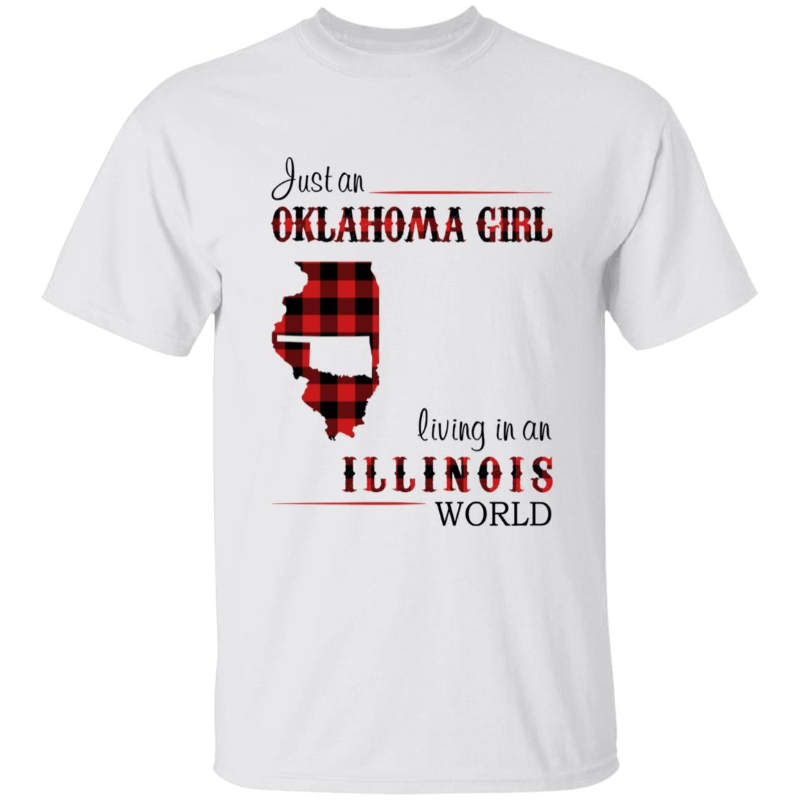 Just An Oklahoma Girl Living In An Illinois World T-shirt - T-shirt Born Live Plaid Red Teezalo