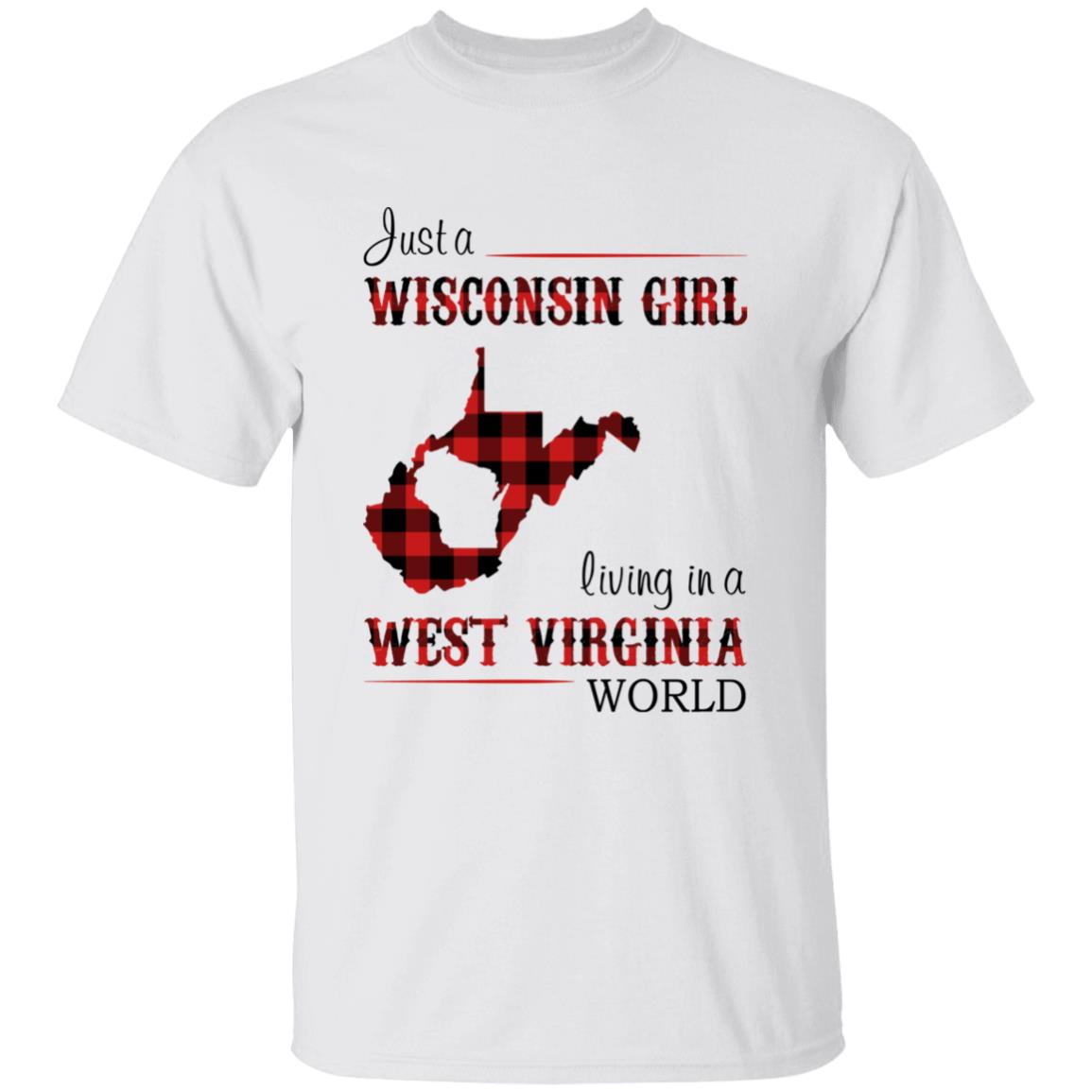 Just A Wisconsin Girl Living In A West Virginia World T-shirt - T-shirt Born Live Plaid Red Teezalo