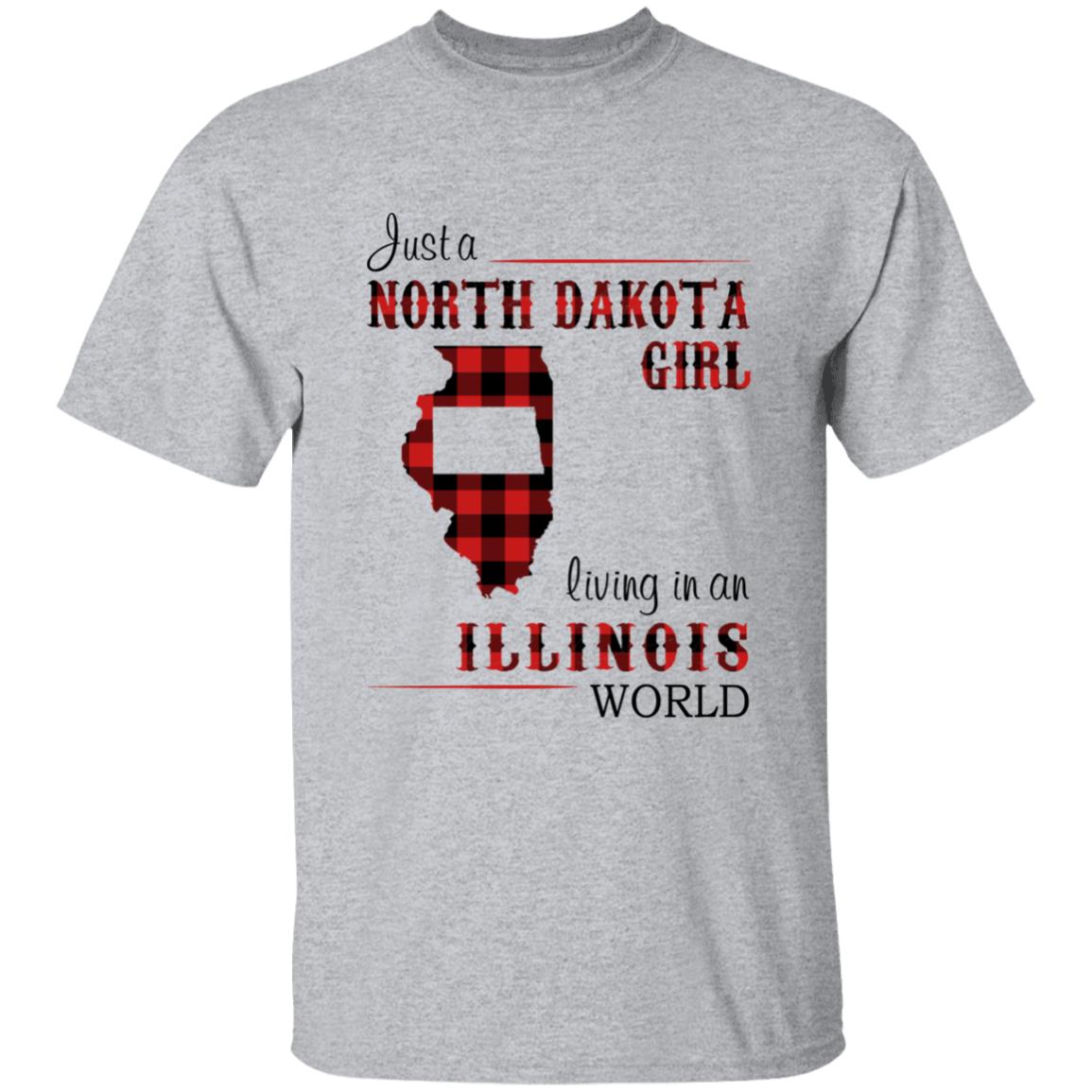 Just A North Dakota Girl Living In An Illinois World T-shirt - T-shirt Born Live Plaid Red Teezalo