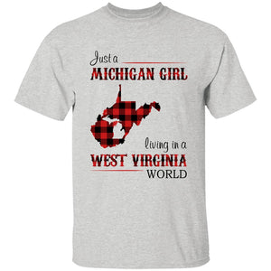 Just A Michigan Girl Living In A West Virginia World T-shirt - T-shirt Born Live Plaid Red Teezalo