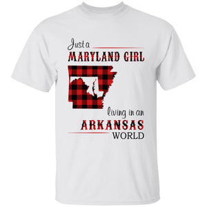 Just A Maryland Girl Living In An Arkansas World T-shirt - T-shirt Born Live Plaid Red Teezalo