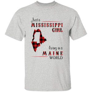 Just A Mississippi Girl Living In A Maine World T-shirt - T-shirt Born Live Plaid Red Teezalo