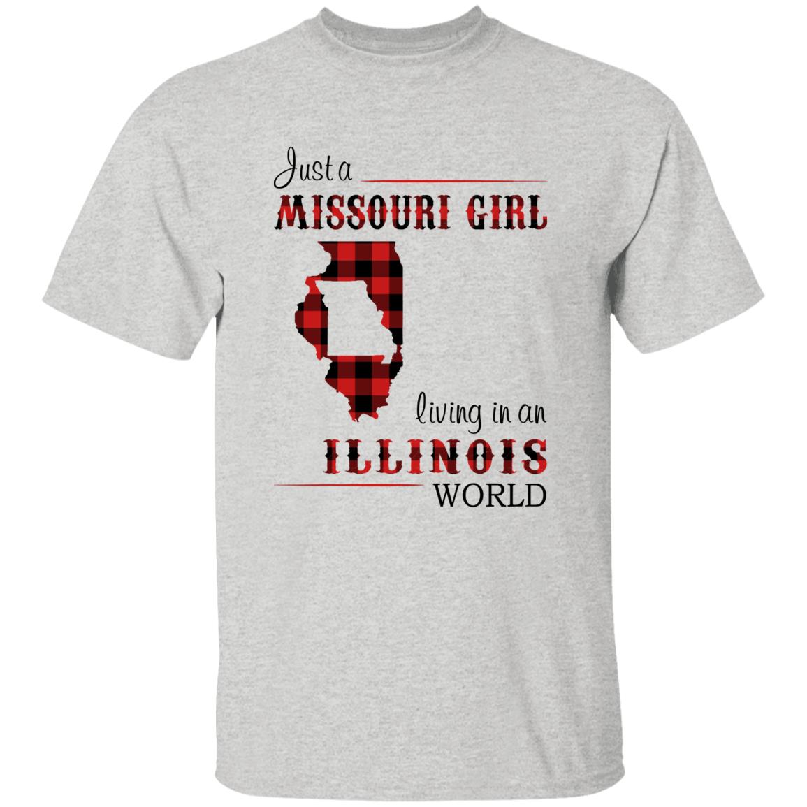 Just A Missouri Girl Living In An Illinois World T-shirt - T-shirt Born Live Plaid Red Teezalo
