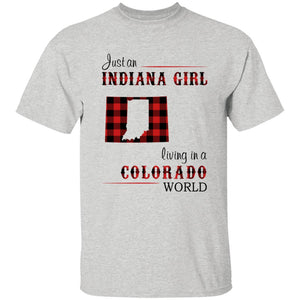 Just An Indiana Girl Living In A Colorado World T-shirt - T-shirt Born Live Plaid Red Teezalo