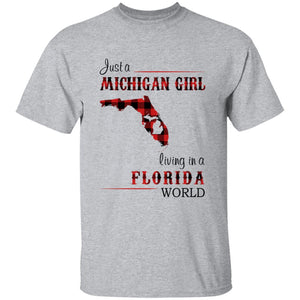Just A Michigan Girl Living In A Florida World T-shirt - T-shirt Born Live Plaid Red Teezalo