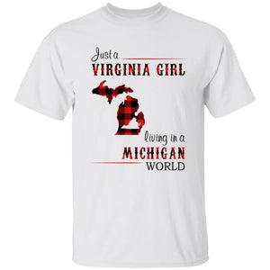 Just A Virginia Girl Living In A Michigan World T-shirt - T-shirt Born Live Plaid Red Teezalo